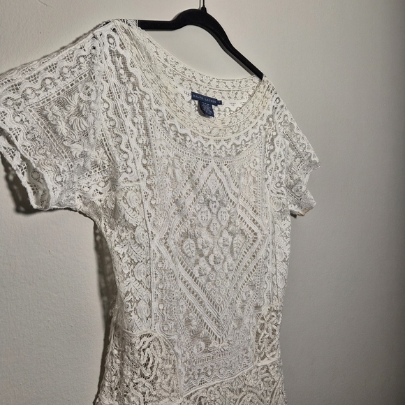 Ralph Lauren RARE Prarie Cottagecore Lace Crotchet White Mini Dress With Slip S - Picture 5 of 12